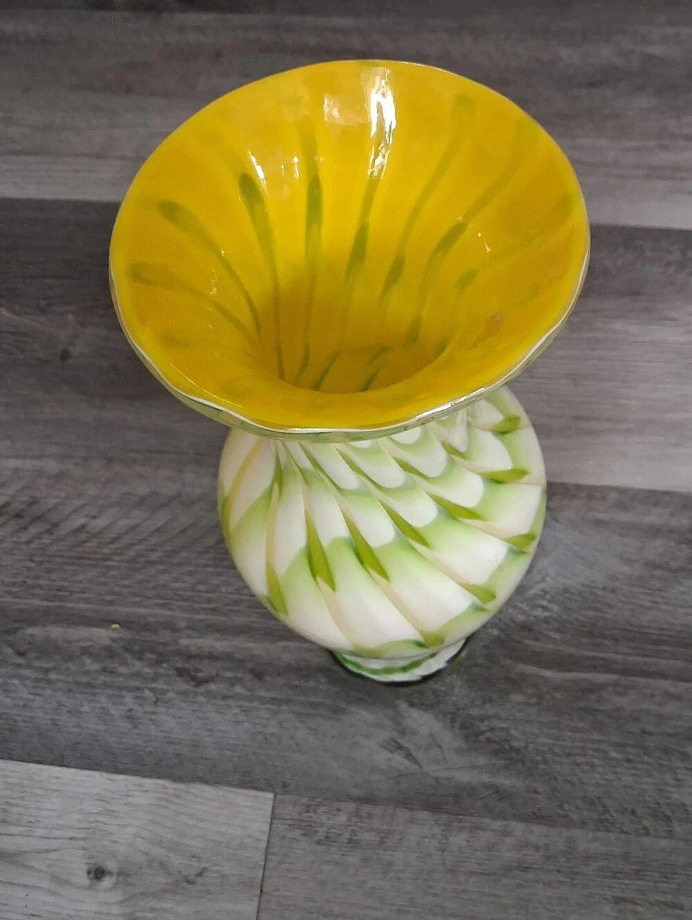 Hand-Blown Yellow and Green Decorative Glass Vase